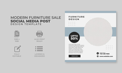 Furniture social media banner, social media post template, web banner, trendy design, ready to upload,
