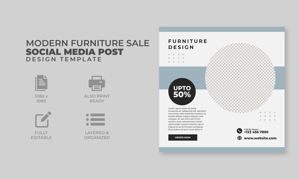 Furniture social media banner, social media post template, web banner, trendy design, ready to upload,
