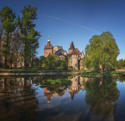 View on Vajdahunyad castle in the City Park of the Hungarian capital Budapest