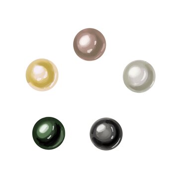 Pearl set sea nacreous isolated on white background. Watercolor hand drawn realistic iridescent pale colours pearls illustration. Jewelry gemstone
