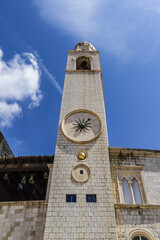 Famous clock tower of Dubrovnik, Croatia. Tower built in Main Street of Old city Dubrovnik -...