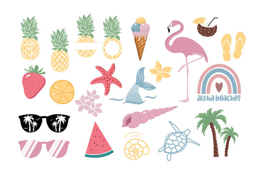 Summer illustration set, cute summer beach elements, holiday bundle