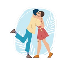 Vector cartoon flat characters friends lovers couple happy hugging each other,young people in love -communication,emotions,friendship,social concept