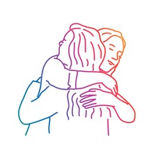 Best women friends gritting hugging each other.