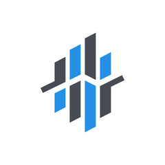 Financial Advisors Logo Design Template Vector Icon, Simple Illustration Logo For Financial Company. Blue Color vertical rounded stripes with arrows on White Gray Background.