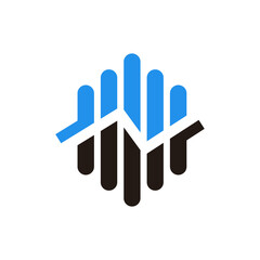 Financial Advisors Logo Design Template Vector Icon, Simple Illustration Logo For Financial Company. Blue Color vertical rounded stripes with arrows on White Gray Background.