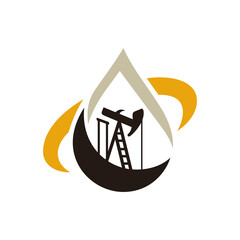 Gas and oil industrial logo design idea with oil drop and flame shape. Black and Gold logo concept for energy business. Energy resources logo layout.