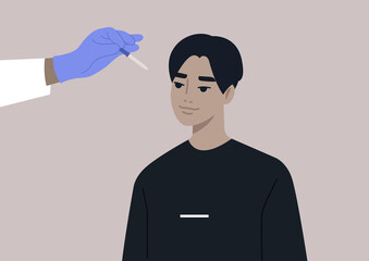 A doctor instills eyedrops with a pipette, ophthalmologist checkup, eye hygiene