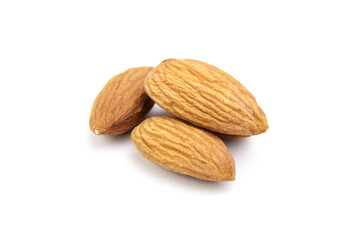 Almond nuts isolated on white background. Three almonds