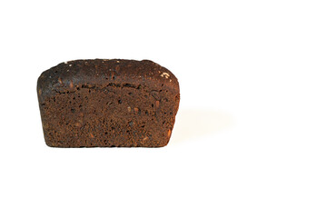 rectangular rye bread with various seeds and nuts isolated on white background