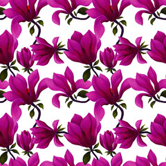 Watercolor seamless pattern with magnolia flowers. Beautiful floral print for any purposes. Spring or summer romantic background.	