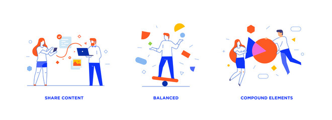 People use gadgets. set of icons, illustration. Smartphones tablets user interface social media.Flat illustration Icons infographics. Landing page site print poster.