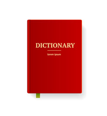 Realistic Detailed 3d Dictionary Book with Red Cover and Gold Letters. Vector