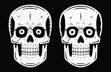 Funny engraved skull. Modern logo.