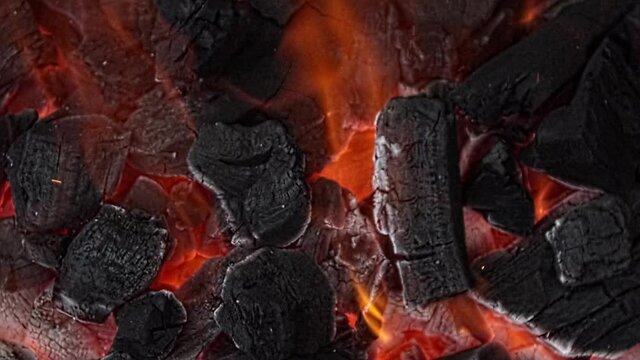 Burning coals in the grill. Summer BBQ
