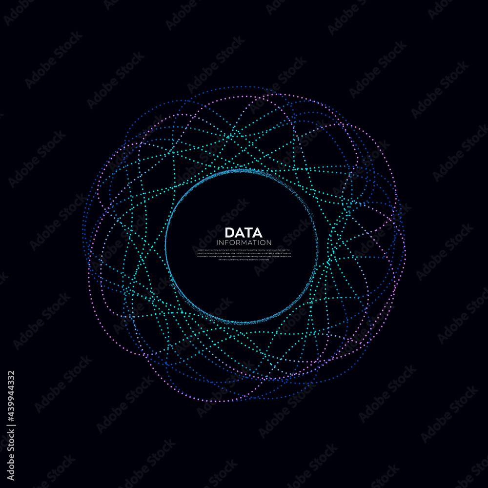 Fototapete abstract vector explosion dots line equalizer circle shape isolated technology background. big data 