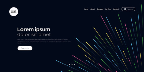 Web landing page. wave header glowing line vector background for website, banner, template. Abstract flow motion vector illustration.