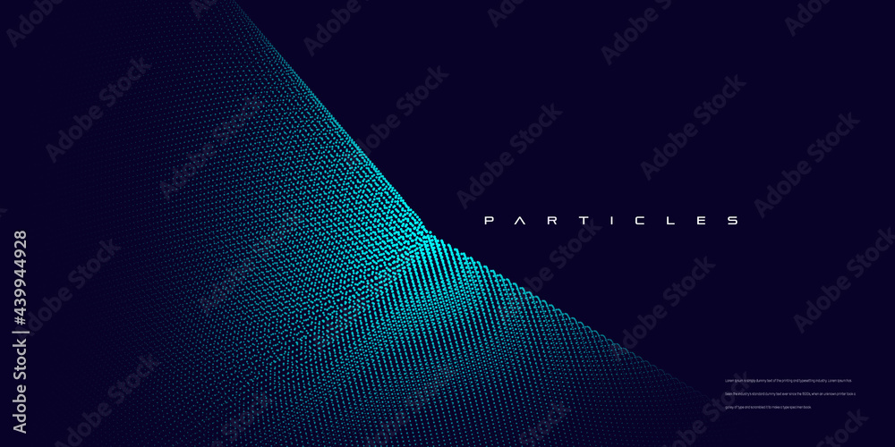 Wall mural abstract particle 3d background element, technology and big data vector illustration. beautiful wave