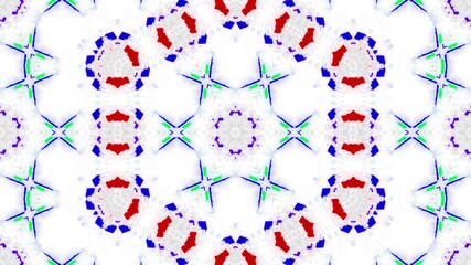 3d render. Abstract white science fiction background. Symmetrical geometric pattern like mandala with multi-colored inserts on matt white glass. Pattern like sci-fi sketch. Creative design bg.