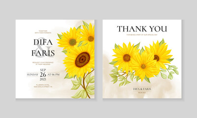 Watercolor sunflower wedding invitation card template