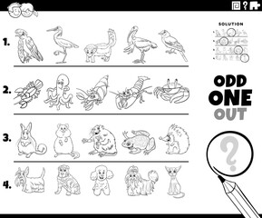 odd one out character picture coloring book page