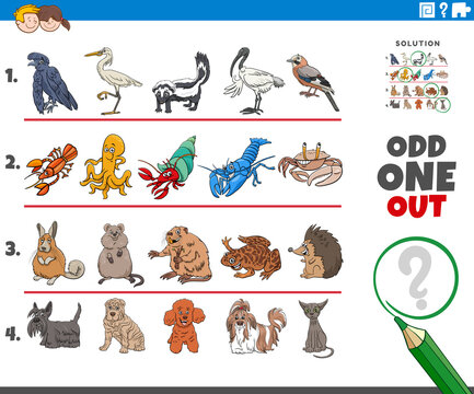 odd one out picture task with cartoon characters