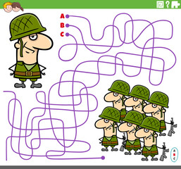 educational maze game with cartoon soldier and army