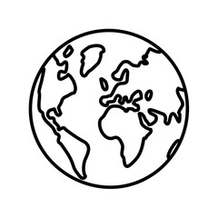 A simple linear world map icon with an editable stroke.