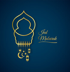 Eid Mubarak with luxury vector mosque illustration design