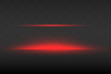 Red horizontal lens flares pack. Laser beams, horizontal light rays.Beautiful light flares.