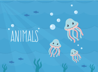 Naklejka na ściany i meble octopus and animals text