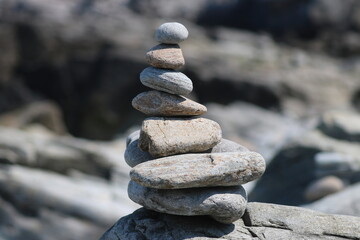 Stacked Rock Pile on a Maine Beach