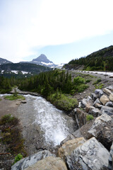 Fototapeta na wymiar Waterfall and river at Glacier National Park, just off the Going to the Sun Road