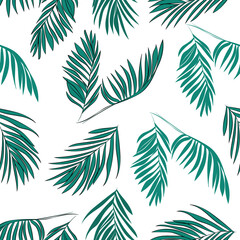 Fototapeta na wymiar Vector colorful seamless pattern with palm leaves. Abstract shapes of hand drawn tropical plants.