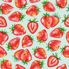 Seamless pattern of watercolor strawberries