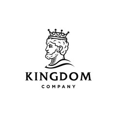 Ancient greek King Crown with Beard side Face logo design vector in minimal elegant line art Illustration