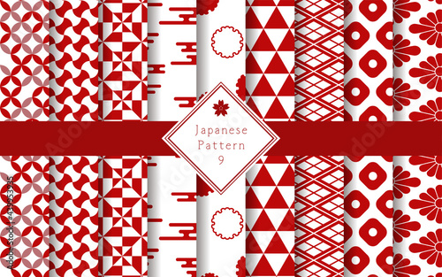 和風素材 伝統的な和柄文様9種類のセット Wall Mural Tkm