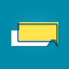 Yellow speech bubble in paper cut art. Memphis style banner with geometric shapes. Colorful sticker with place for promotion text, price tag, sale ad. Papercut badge. Vector card illustration