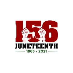 Juneteenth Freedom Day. June 19, 1865. Vector logo. 2021. 156 Years. Banner design. Illustration.