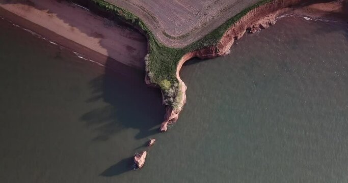 Aerial views of the rock formation due to rock erosion from high tides at the UNESCO natural site Bay of Fundy. Medford Beach Standstone stacks Annapolis Valley, Nova Scotia, Canada. 