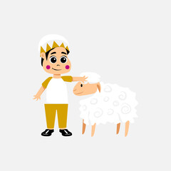 Illustration eid al adha muslim kid with sheep design isolated on white background
