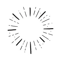 Hand drawn sunburst shine ray and sparkle element. Doodle sketch style. Circle burst of sun, star. Vector illustration.