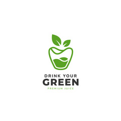 Drink green logo, green apple fruit and vegetable healthy juice logo icon