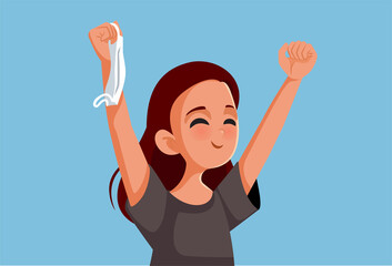 Happy Excited Girl Taking Off Medical Mask Post Pandemic