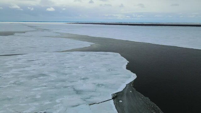 Craked ice on Yenisei river. Dudinka, Taimyr, Siberia