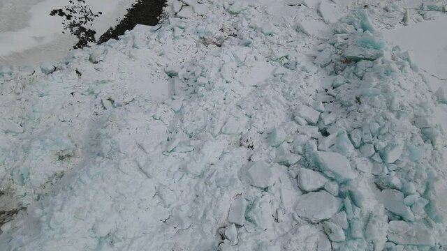 Craked ice on dam in yenisei river in Dudinka, Taimyr, Siberia