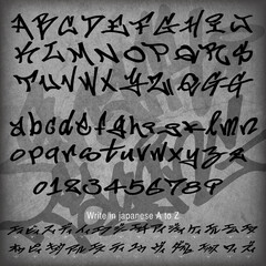 アルファベットと日本語のグラフィティカリグラフィーと数字のベクター素材 - Graffiti alphabet. Vector. Handmade alphabet for your designs posters, logo. © SG CREW