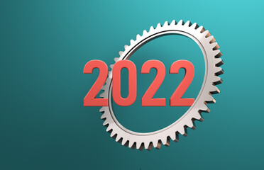 Fototapeta na wymiar New Year 2022 Creative Design Concept with Gears - 3D Rendered Image 