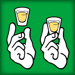 ショットグラスを持つ手/ 乾杯 - Male hands holding a shot of alcohol drink. 