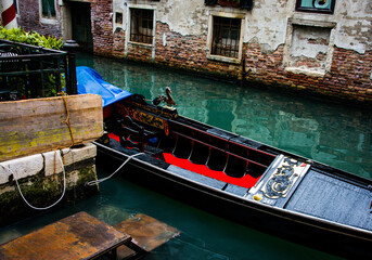 Closeup shot of a gondola in the Venetian canal